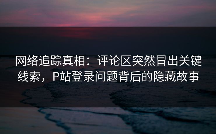网络追踪真相：评论区突然冒出关键线索，P站登录问题背后的隐藏故事